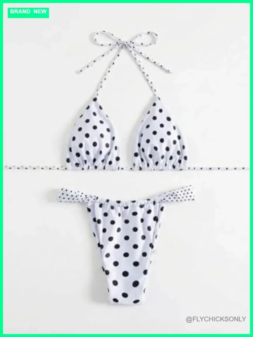 Women's 2 Piece Polka Dot Halter Triangle Bikini Set High Cut Swimwear